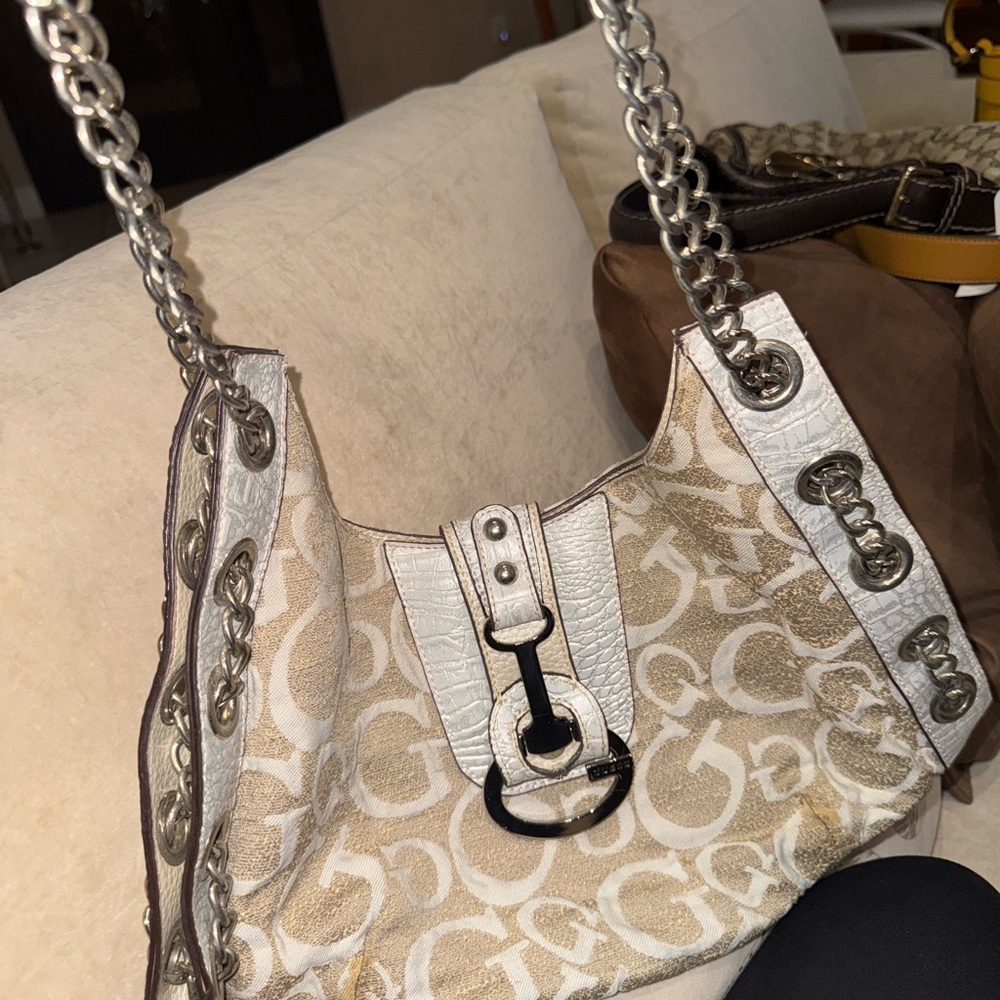 Designer Cream and White Women's Bag